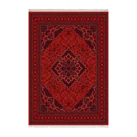 فرش ماشینی 1000 شانه زانیس زمینه قرمز لاکی حاشیه سرمه ای مدل چاپی