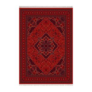 فرش ماشینی 1000 شانه زانیس زمینه قرمز لاکی حاشیه سرمه ای مدل چاپی