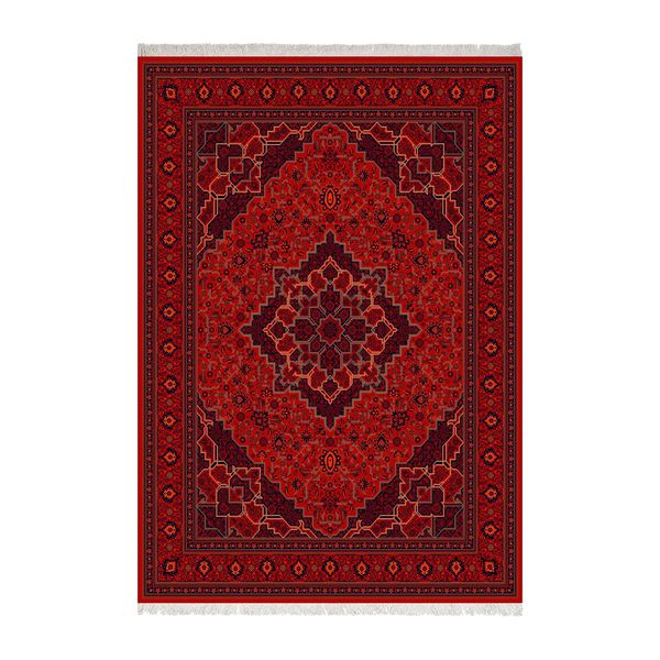 فرش ماشینی 1000 شانه زانیس زمینه قرمز لاکی حاشیه سرمه ای مدل چاپی