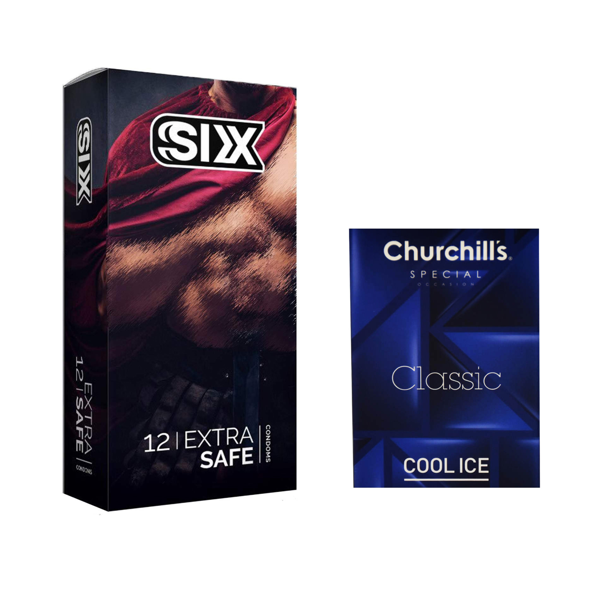 کاندوم سیکس مدل Max Safety بسته 12 عددی به همراه کاندوم چرچیلز مدل Cool Ice بسته 3 عددی