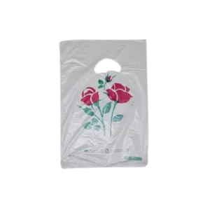 کیسه خرید مدل چاپی دو گل دسته موزی 18×25 بسته 100 عددی
