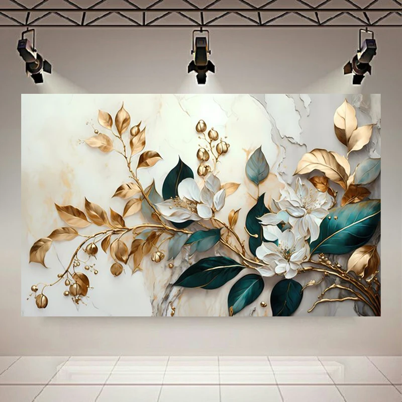 تابلو بوم طرح مخمل شکوفه  مدل برگ و شاخه طلا  کد AR304538