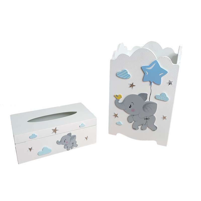 ست سطل و جادستمال کاغذی اتاق کودک مدل فیل F01