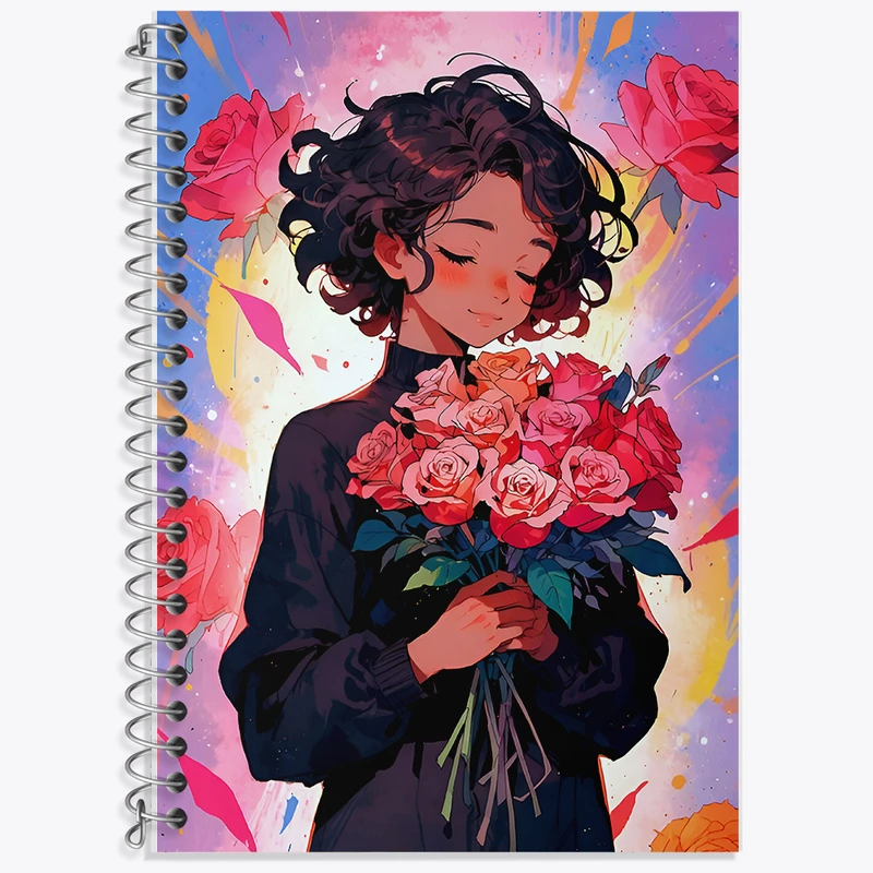 دفتر لغت 50 برگ خندالو طرح دختر و گل رز کد F6650