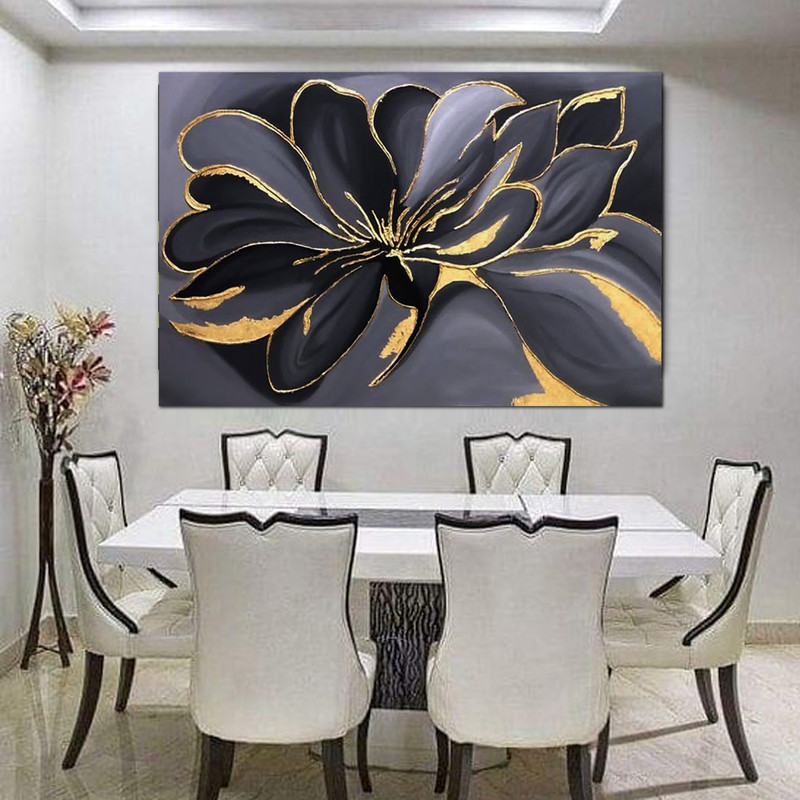 تابلو نقاشی ورق طلا طرح گل دکوراتیو کد a24