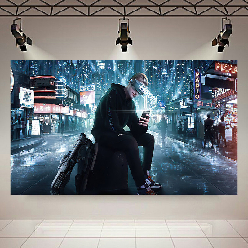 تابلو بوم طرح گیم سایبرپانک مدل Error In City Cyberpunk Boy کد AR4400