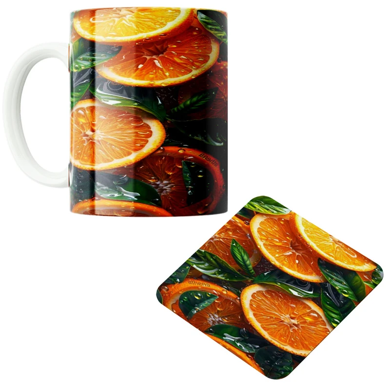 ماگ پادآفرین مدل پرتقالی کد 111 به همراه زیر لیوانی