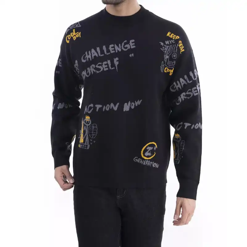 پلیور مردانه جین وست مدل یقه گرد کد 1221139 رنگ مشکی