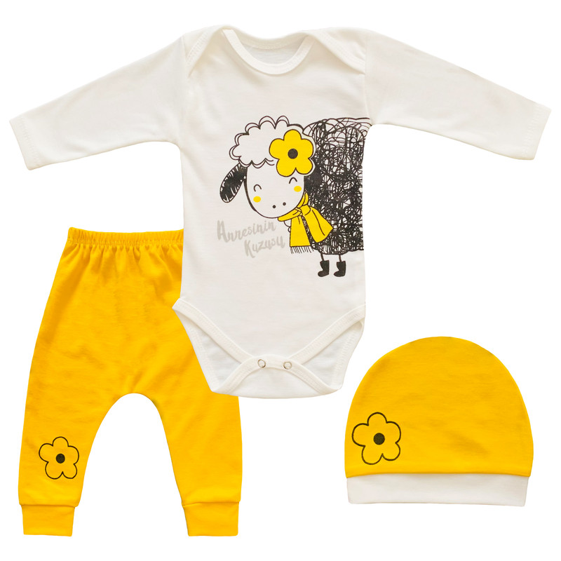 ست 3 تکه لباس نوزادی طرح بره خندان کد FF-165