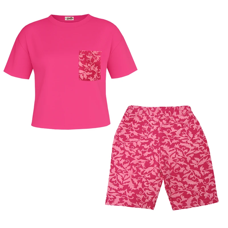 ست تی شرت آستین کوتاه و شلوارک راحتی زنانه مدل A1090