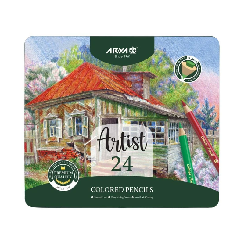 مداد رنگی 24 رنگ آریا مدل آرتیست با جعبه فلزی کد 026