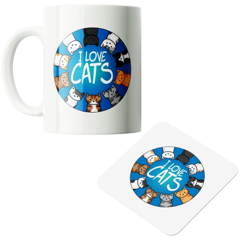 ماگ پاد آفرین مدل گربه کیوت فانتزی بامزه کارتونی کد PZ156 به همراه زیرلیوانی