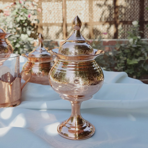 قندان مسی مدل لب چین لیزری پایه دار کد ZH332.1