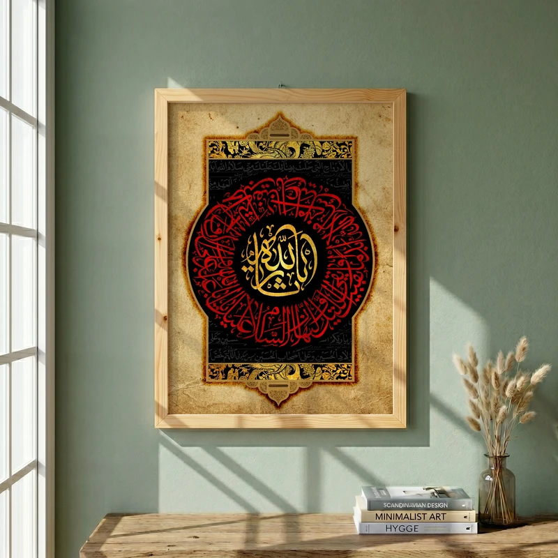 تابلو طرح یا ثار الله مدل G15524 فریم کرم روشن