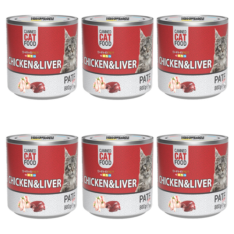 کنسرو گربه شهرپت مدل Chicken And Liver وزن 800 گرم بسته 6 عددی