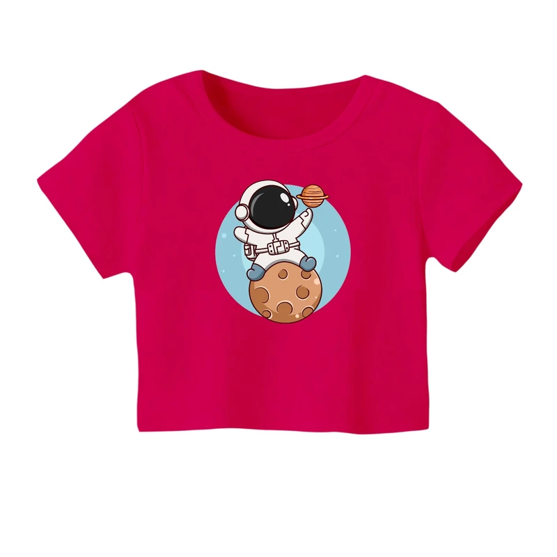 کراپ‌ تی‌شرت آستین کوتاه زنانه مدل فضانورد کد ۲۰