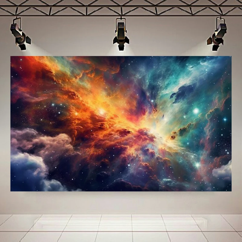 تابلو بوم طرح مخمل پرتوهای کهکشان مدل نورهای رنگارنگ  کد AR303950