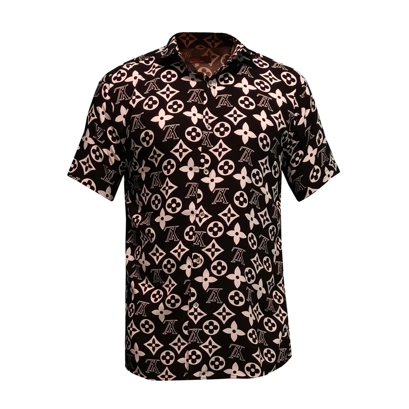پیراهن آستین کوتاه مردانه مدل هاوایی کد Sq Cir رنگ مشکی