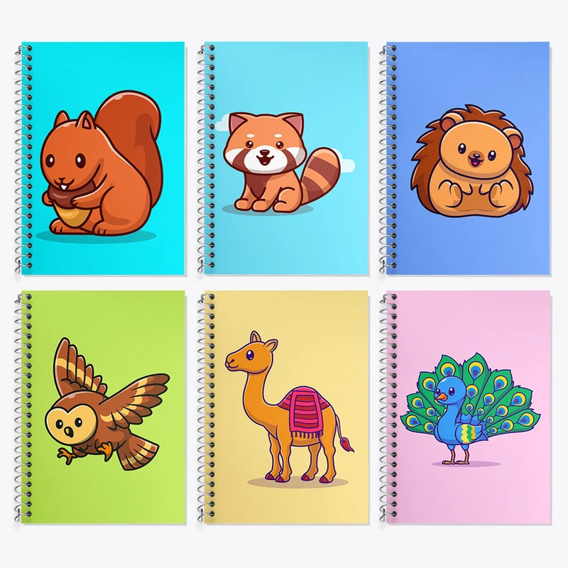 دفتر زبان 50 برگ خندالو مدل دو خط طرح حیوانات بامزه کد 434 مجموعه 6 عددی