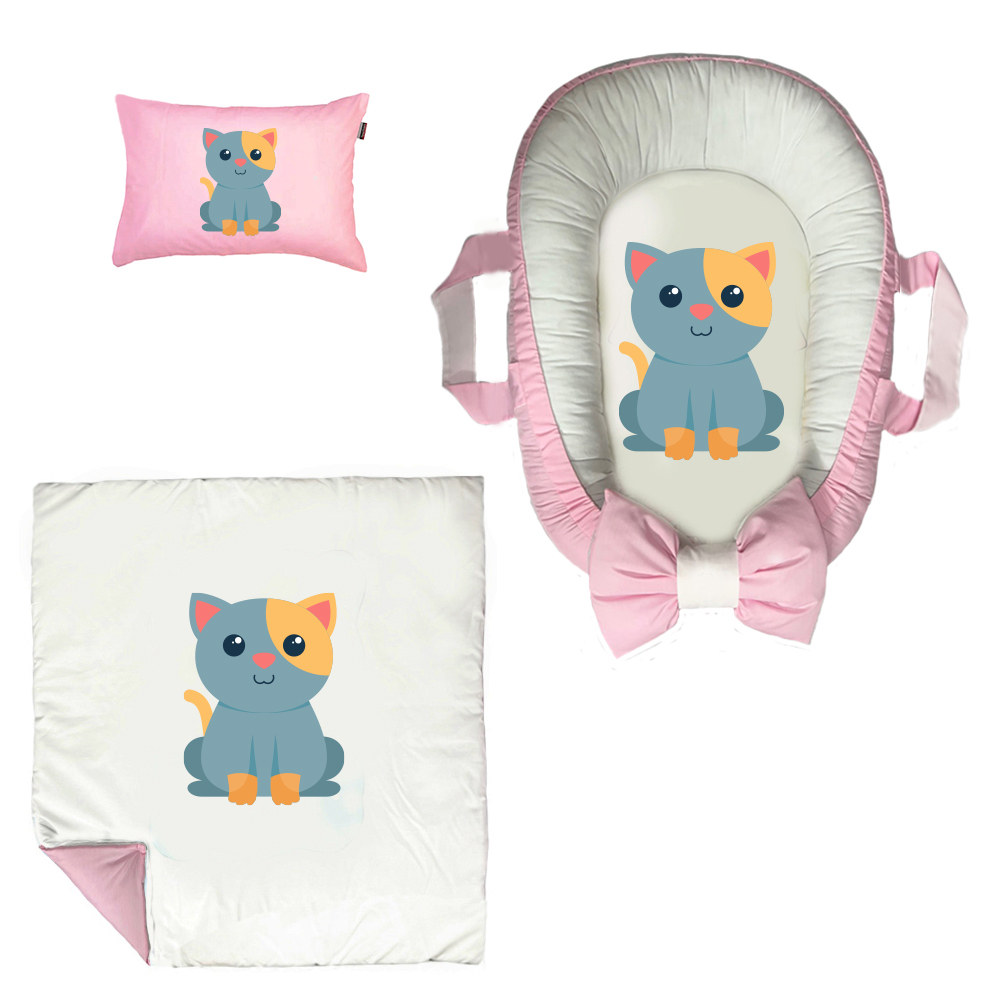 سرویس خواب سه تکه نوزاد مدل گارد محافظ دار طرح فانتزی گربه کد 0018