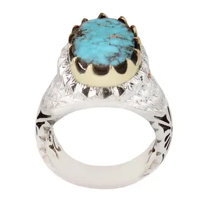 انگشتر نقره مردانه بازرگانی میلادی مدل فیروزه نیشابور طبیعی رکاب دستساز کد AM_1589