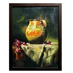تابلو نقاشی رنگ روغن طرح پارچ مسی و انگور کد VLZ120