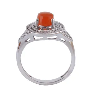 انگشتر نقره زنانه بازرگانی میلادی مدل عقیق آبکاری رادیوم فول نگین بدون ریزش قالب جواهری کد AWR_1446