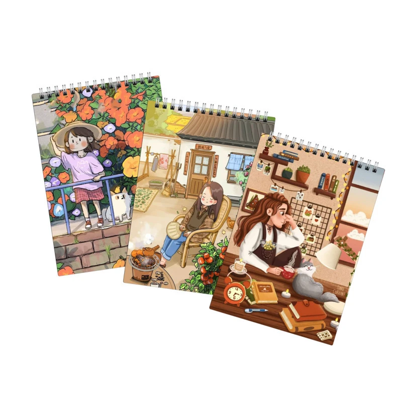 دفتر نقاشی 40 برگ لالالی لو طرح دختر و گربه در طبیعت کد 12 مجموعه 3 عددی