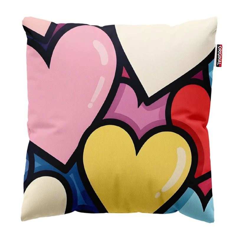 کوسن پاد آفرین طرح قلب های رنگی زیبا کد 1943 سایز 30*30 سانتی متر