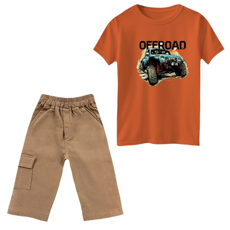 ست تی‌شرت و شلوارک پسرانه مدل جیپ آفرود