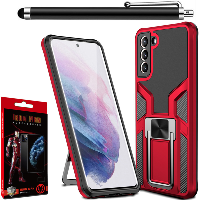 کاور آیرون من مدل King Stand مناسب برای گوشی موبایل سامسونگ GALAXY S22 به همراه قلم لمسی