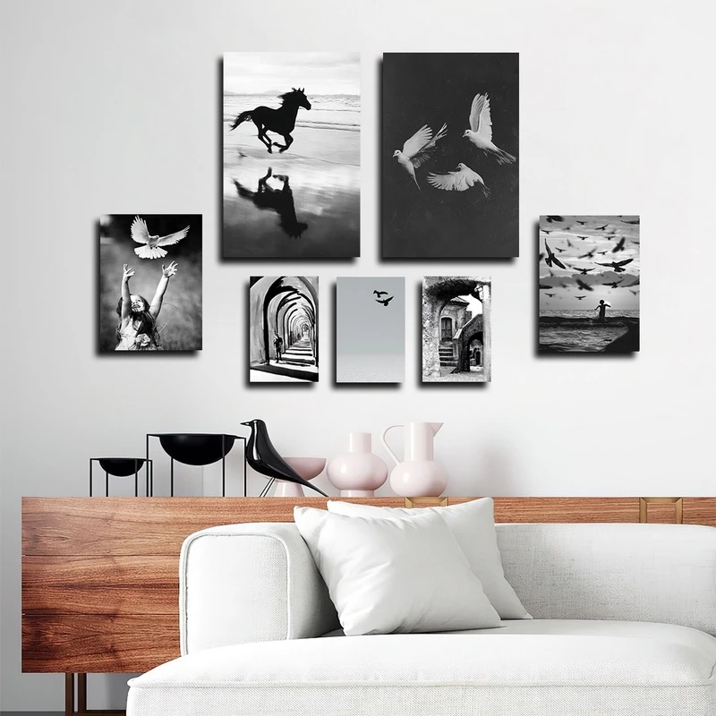 تابلو شاسی بکلیت طرح طبیعت و پرنده و اسب مدل SH-2372 مجموعه 7 عددی