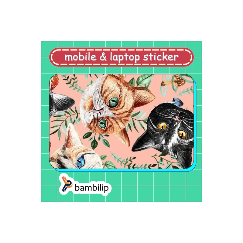 استیکر بامبیلیپ مدل کارت عابر طرح پترن گل و گربه و قارچ کد 5489557