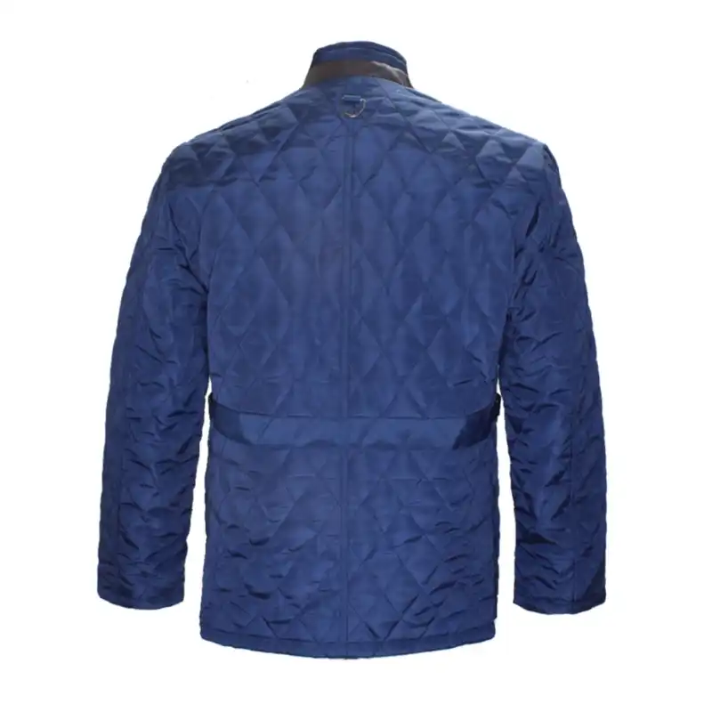 کاپشن مردانه مدل یقه ایستاده طرح لوزی رنگ سورمه ای روشن