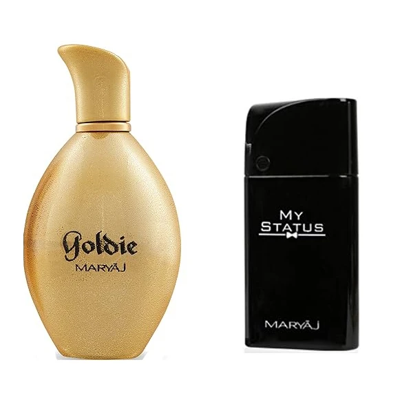 ست ادوپرفیوم زنانه ماریاژ مدل Goldie با رایحه شیرین حجم 100 میلی لیتر و ادو پرفیوم مردانه ماریاژ مدل My Status با رایجه سرد حجم 100 میلی لیتر