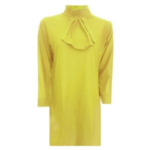 پیراهن آستین بلند زنانه مدل کرپ اسکاچی ساچمه ای کد tm-2223 رنگ زرد