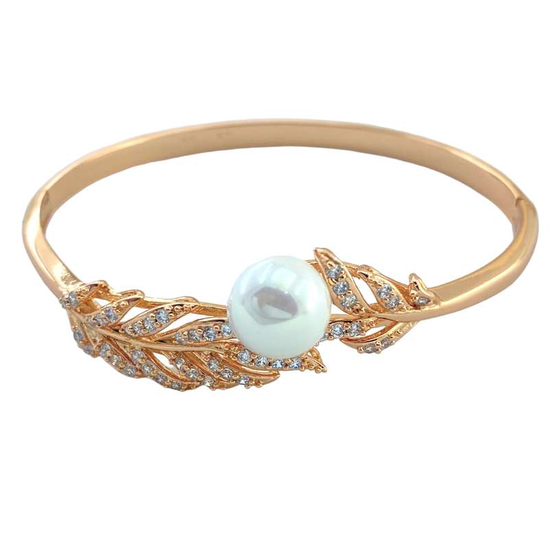 دستبند النگویی زنانه ژوپینگ مدل برگ و مروارید کد B4044