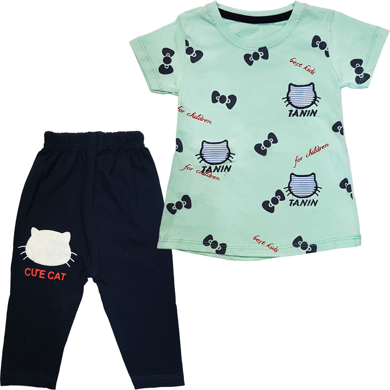 ست تی شرت و شلوار دخترانه مدل Poco طرح Cat کد 119