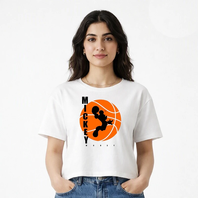 کراپ تیشرت آستین کوتاه زنانه طرح بسکتبال کد v2