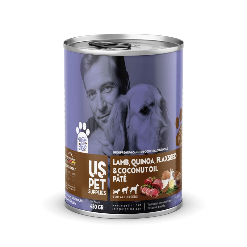 کنسرو غذای سگ یو اس پت مدل های پریمیوم طعم گوشت بره و کینوآ وزن 430 گرم