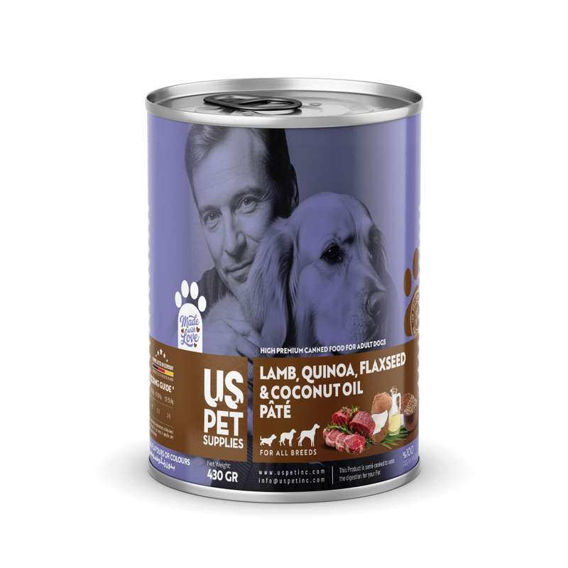 کنسرو غذای سگ یو اس پت مدل های پریمیوم طعم گوشت بره و کینوآ وزن 430 گرم