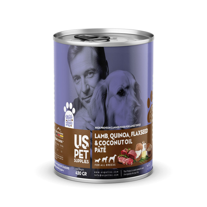 کنسرو غذای سگ یو اس پت مدل های پریمیوم طعم گوشت بره و کینوآ وزن 430 گرم