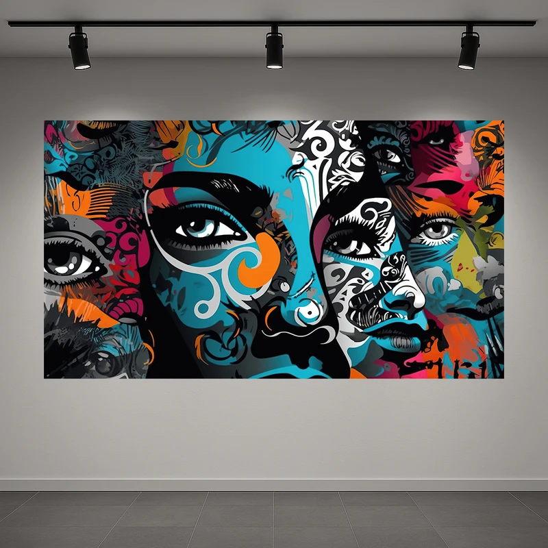 تابلو بوم طرح نقاشی مدل چهره های تو در تو کد AR3060367