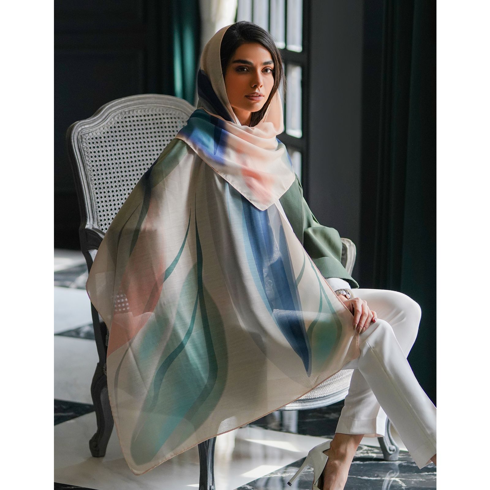 شال زنانه مدل نخ تابستانه آبرنگی کد ana-1282 -  - 5