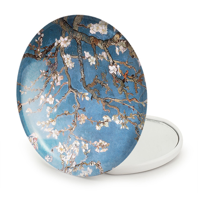 آینه جیبی خندالو طرح نقاشی شکوفه های بادام اثر ونسان ونگوگ مدل تاشو کد 25463