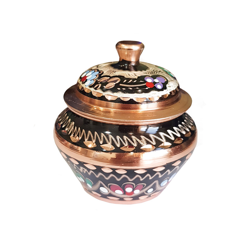 شکلات خوری میناکاری مسی طرح نقلی درب دار کد 025