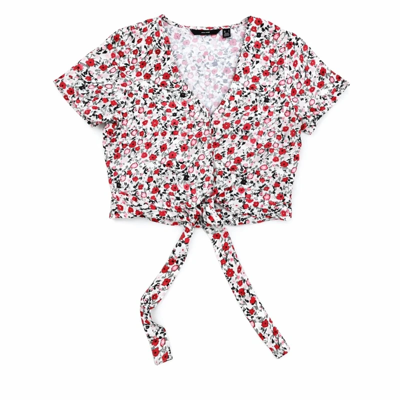 کراپ بلوز آستین کوتاه یقه هفت زنانه ورو مدا مدل بنددار