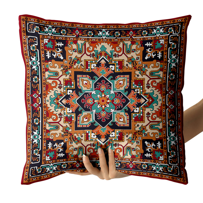 کاور کوسن مدل قالی  دورو طرح دار کد 140050