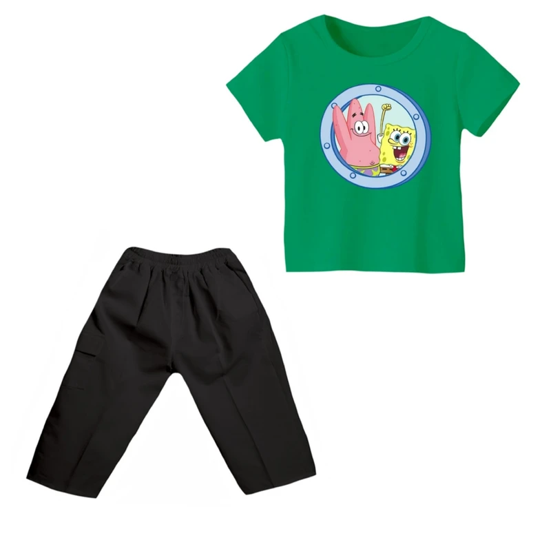 ست تی شرت و شلوارک پسرانه مدل باب اسفنجی کد ۱۱