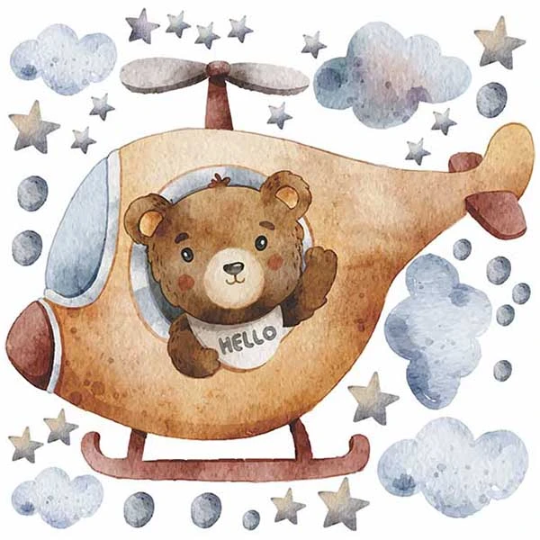 استیکر دیواری کودک راتیانا مدل خلبان خرسی